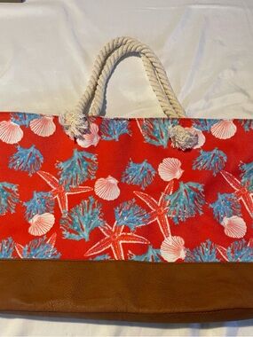 Under One Sky Beach Tote  Bag With Rope Straps 20x13x5” Faux Leather No Stains